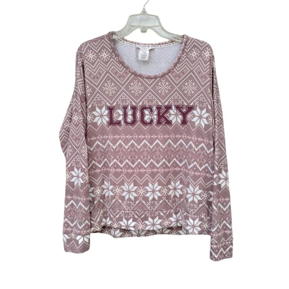 Lucky Brand Snowflakes Sweatshirt - L - Pink and White- Christmas, Holidays,
